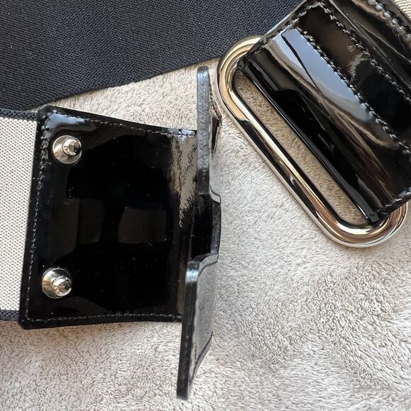 Sonia By Sonia Rykiel Tan Stretch Belt Black  Patent Leather  & Silver Clasp‎ OS main image 6